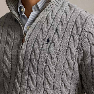 RL Gri Half-Zip %100 Cotton Knitwear 