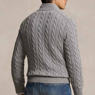 RL Gri Half-Zip %100 Cotton Knitwear 