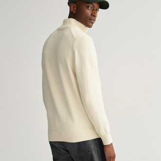 Gant Beyaz Half-Zip %100 Cotton Knitwear 