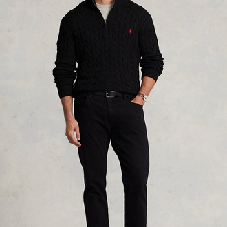 RL Half-Zip %100 Cotton Knitwear Siyah