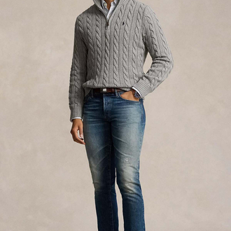 RL Gri Half-Zip %100 Cotton Knitwear 