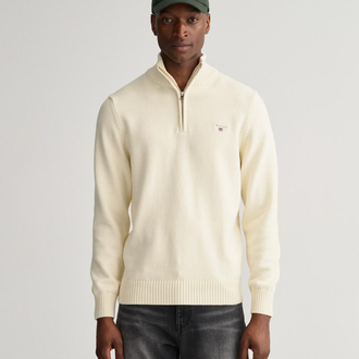 Gant Beyaz Half-Zip %100 Cotton Knitwear 