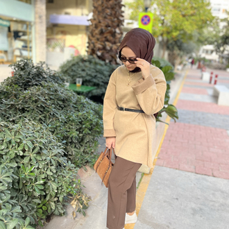 Kaşe Dokulu Oversize Kazak