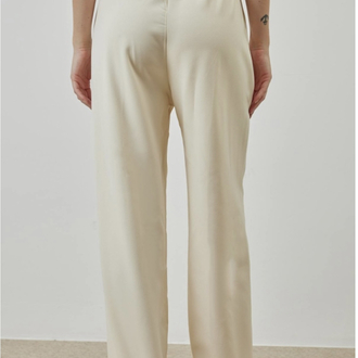 Nervürlü Krep Pantalon-Krem