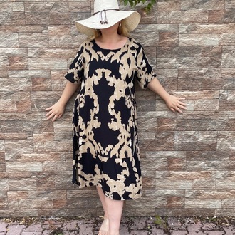 Siyah Kısa Kollu Viskon Büyük Beden Elbise