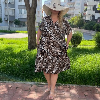 Leopar Desenli Kruvaze Viskon Elbise