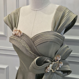 MOR SPOSA ÇİÇEK DETAYLI GECE ELBİSESİ