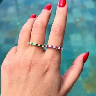 Renkli Taşlı Minimal Eklem Yüzüğü (Pembe & Yeşil)