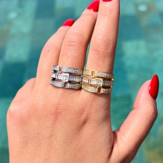 Baget Taşlı Geniş Band Yüzük | Silver & Gold Seçenekli