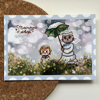 cat with a parasol - art print