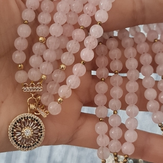 Pembe Kuvars Doğaltaş Tasarım Kolye