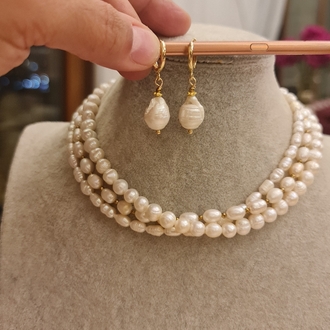 Gerçek İnci Küpe ve Kolye