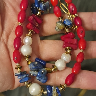 Mercan, Lapis Lazuli, Hematit ve İnci Kolye