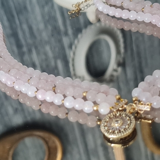Pembe Kuvars Doğaltaş Tasarım Kolye