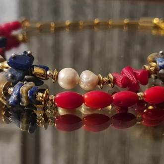 Mercan, Lapis Lazuli, Hematit ve İnci Kolye