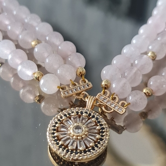 Pembe Kuvars Doğaltaş Tasarım Kolye