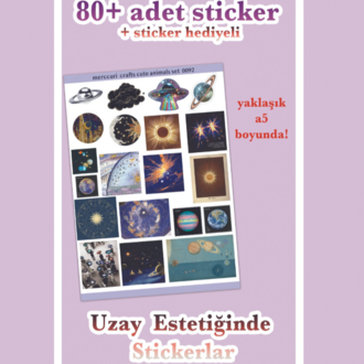 4'lü Sticker (80+ Adet) Uzay Space Estetik Sticker Seti - Etiket Planner Ajanda Laptop İçin