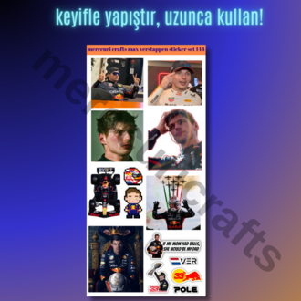 Max Verstappen F1 Sticker Seti (34+ adet, Yüksek Kaliteli) - Defter, Ajanda