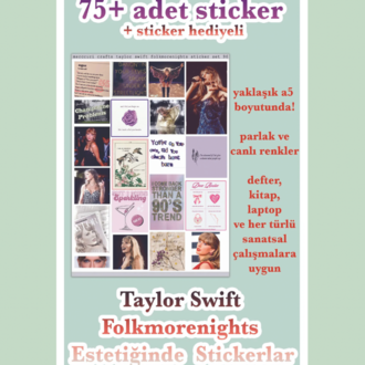 Taylor Swift - 4'lü Sticker (75+ Adet) Sticker Seti Folklore Evermore Midnights
