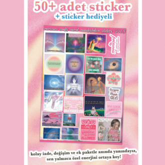 Olumlama ve Melek Numaralı Aura Sticker Seti 2'li, 50+ adet) Divine Feminine, Journal ve Defte