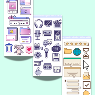 Pixel Sticker Set - 205+ Adet Çıkartma - Scrapbook, Ajanda