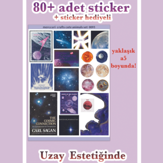4'lü Sticker (80+ Adet) Uzay Space Estetik Sticker Seti - Etiket Planner Ajanda Laptop İçin