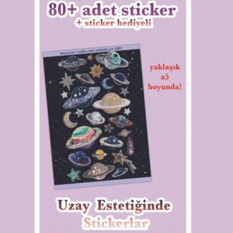 4'lü Sticker (80+ Adet) Uzay Space Estetik Sticker Seti - Etiket Planner Ajanda Laptop İçin