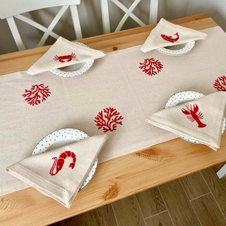 Keten Ocean Feast Runner + 4'lü Peçete Set