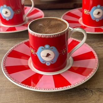 Qush Red Türk Kahve Fincan Takımı 6 Kişilik 12 Parça 