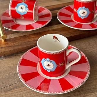 Qush Red Türk Kahve Fincan Takımı 6 Kişilik 12 Parça 