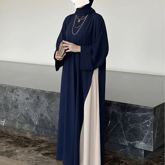İki Renkli Şık Abaya Lacivert