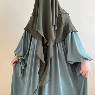 Haki Kısa Khimar & Çağla Elbise