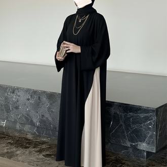 İki Renkli Şık Abaya Siyah