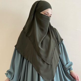 Haki Kısa Khimar & Çağla Elbise