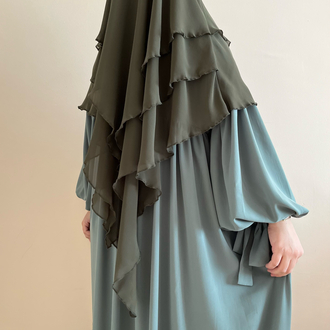 Haki Kısa Khimar & Çağla Elbise