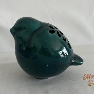 El Yapımı Seramik Kuş Mumluk ve Buhurdanlık – Turkuaz Yeşil Tealight, Aromaterapi Dekoru