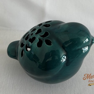 El Yapımı Seramik Kuş Mumluk ve Buhurdanlık – Turkuaz Yeşil Tealight, Aromaterapi Dekoru