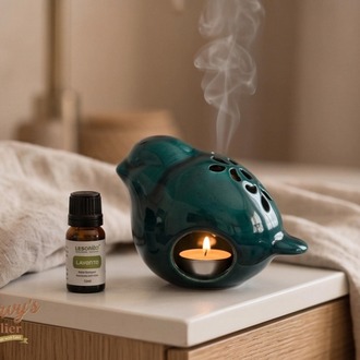 El Yapımı Seramik Kuş Mumluk ve Buhurdanlık – Turkuaz Yeşil Tealight, Aromaterapi Dekoru