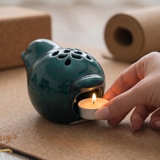 El Yapımı Seramik Kuş Mumluk ve Buhurdanlık – Turkuaz Yeşil Tealight, Aromaterapi Dekoru