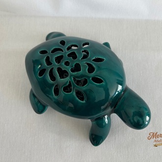 El Yapımı Seramik Kaplumbağa Mumluk & Buhurdanlık – Dekoratif Tealight Holder