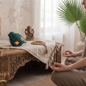 El Yapımı Seramik Kuş Mumluk ve Buhurdanlık – Turkuaz Yeşil Tealight, Aromaterapi Dekoru