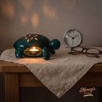 El Yapımı Seramik Kaplumbağa Mumluk & Buhurdanlık – Dekoratif Tealight Holder