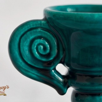 El Yapımı Seramik Şamdan – Spiral Kulplu Gökyeşili İnce Mumluk, Bohem Gotik Dekor