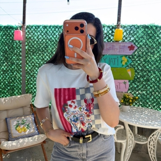 renkli taşlı tshirt beyaz