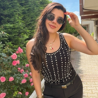 taşlı bluz siyah