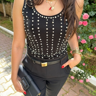 taşlı bluz siyah