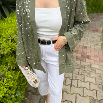 Keten payetli kimono
