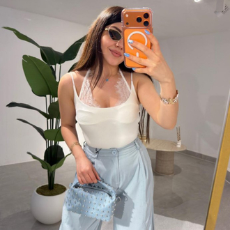 Dantel detaylı beyaz Bodysuit 