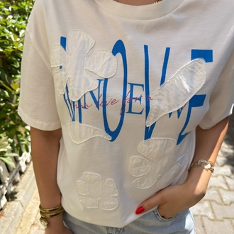 Çiçek baskılı tshirt beyaz