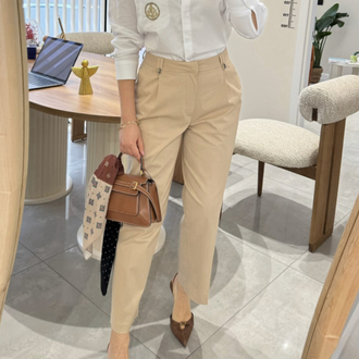 Yeni sezon düğme detaylı gabardin pantolon camel